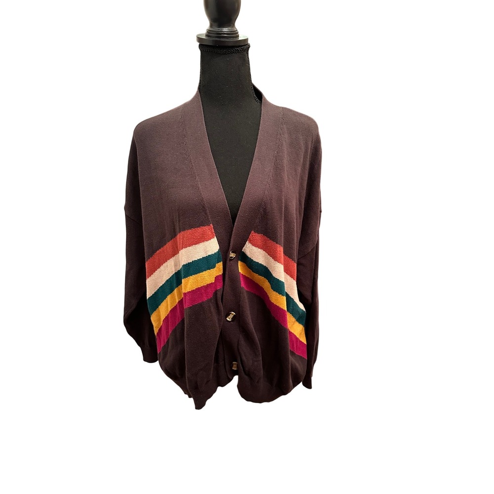 Natural Life Happy Brown Rainbow Stripe Knit Sweater XS/S Boho grandpacore